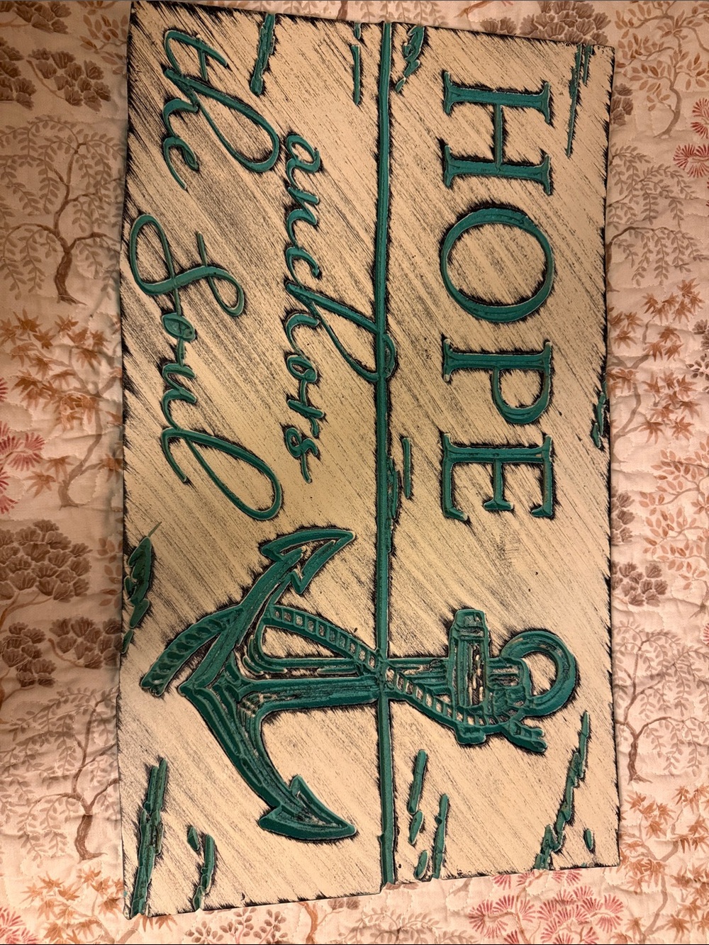 Hope Anchors the Soul' Wall Plaque in Teal and Distressed White